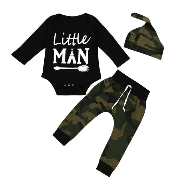 2018 Hot Sale Infant Baby Letter Print Romper Jumpsuit Camouflage Pants Outfits Set