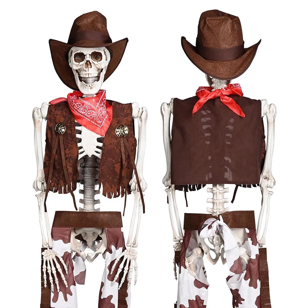 5.4ft Life Size Halloween Cowboy Skeleton Yard Display