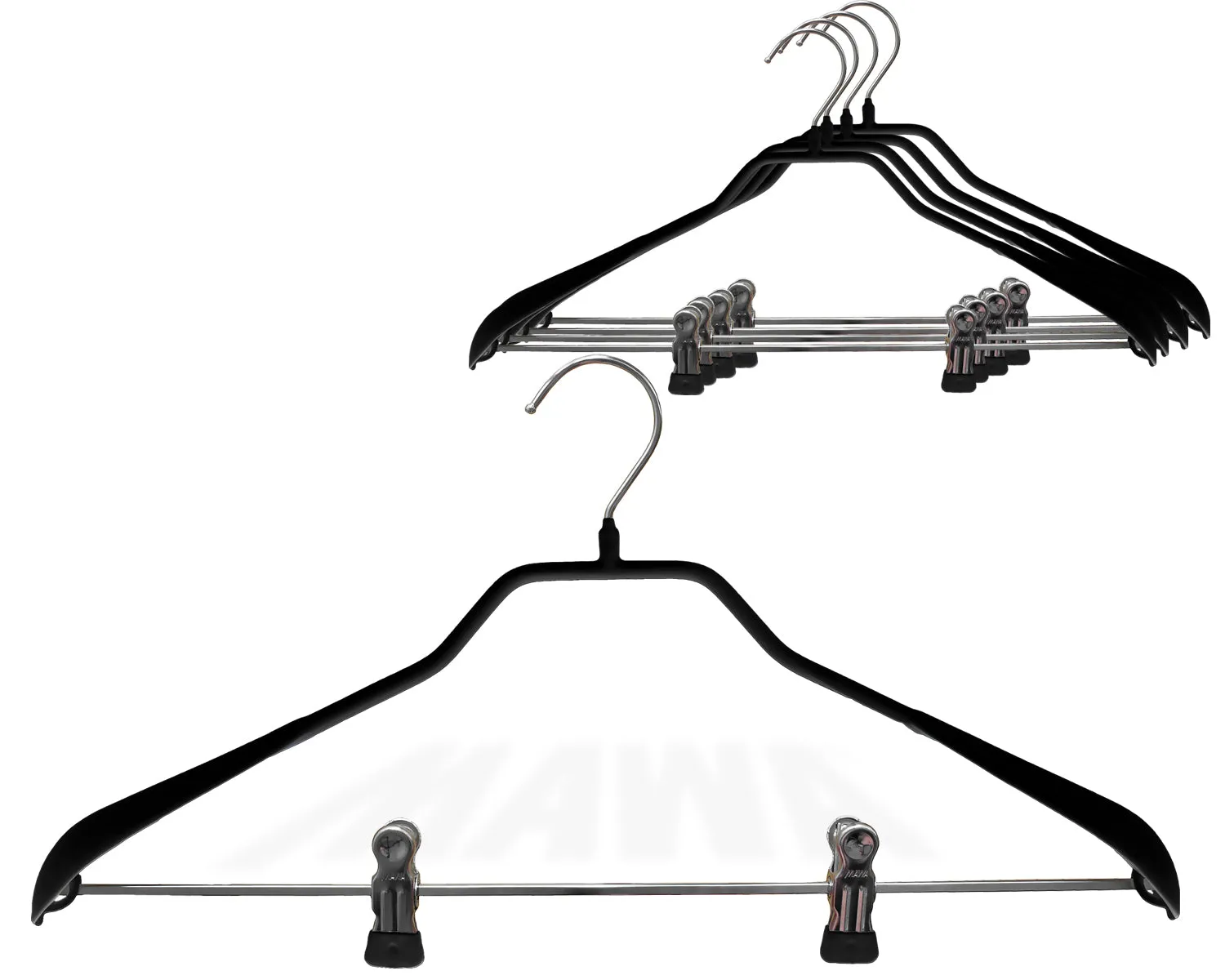 BodyForm Series -  Steel Coated Hanger with Shoulder Support & Adjustable Clips, Model 42LK, Black