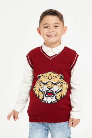 Boys Burgundy And White Shirt With Jumper Set (2 Piece)