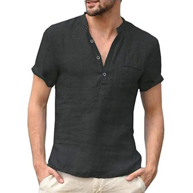 Breathable Pure Cotton Linen Short Sleeve Summer T-Shirt for Men