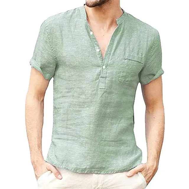 Breathable Pure Cotton Linen Short Sleeve Summer T-Shirt for Men