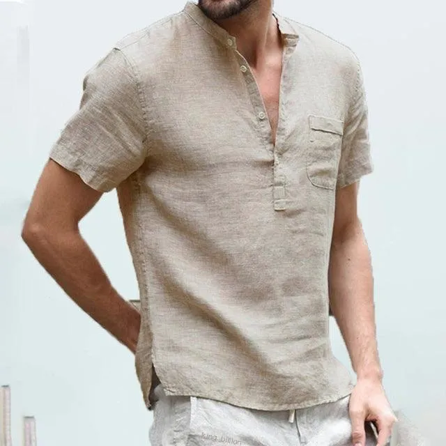 Breathable Pure Cotton Linen Short Sleeve Summer T-Shirt for Men