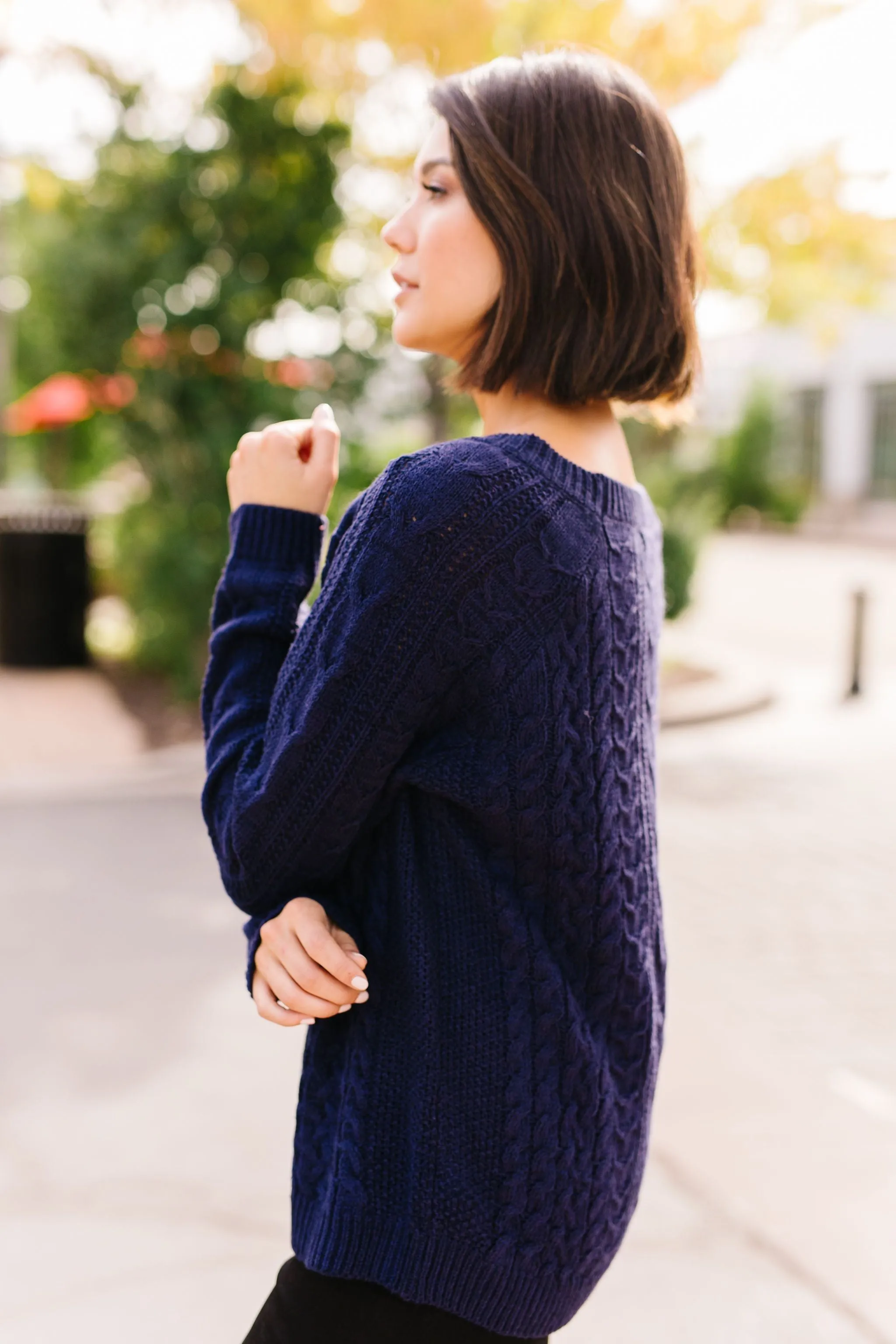 Cable Knit Navy Sweater