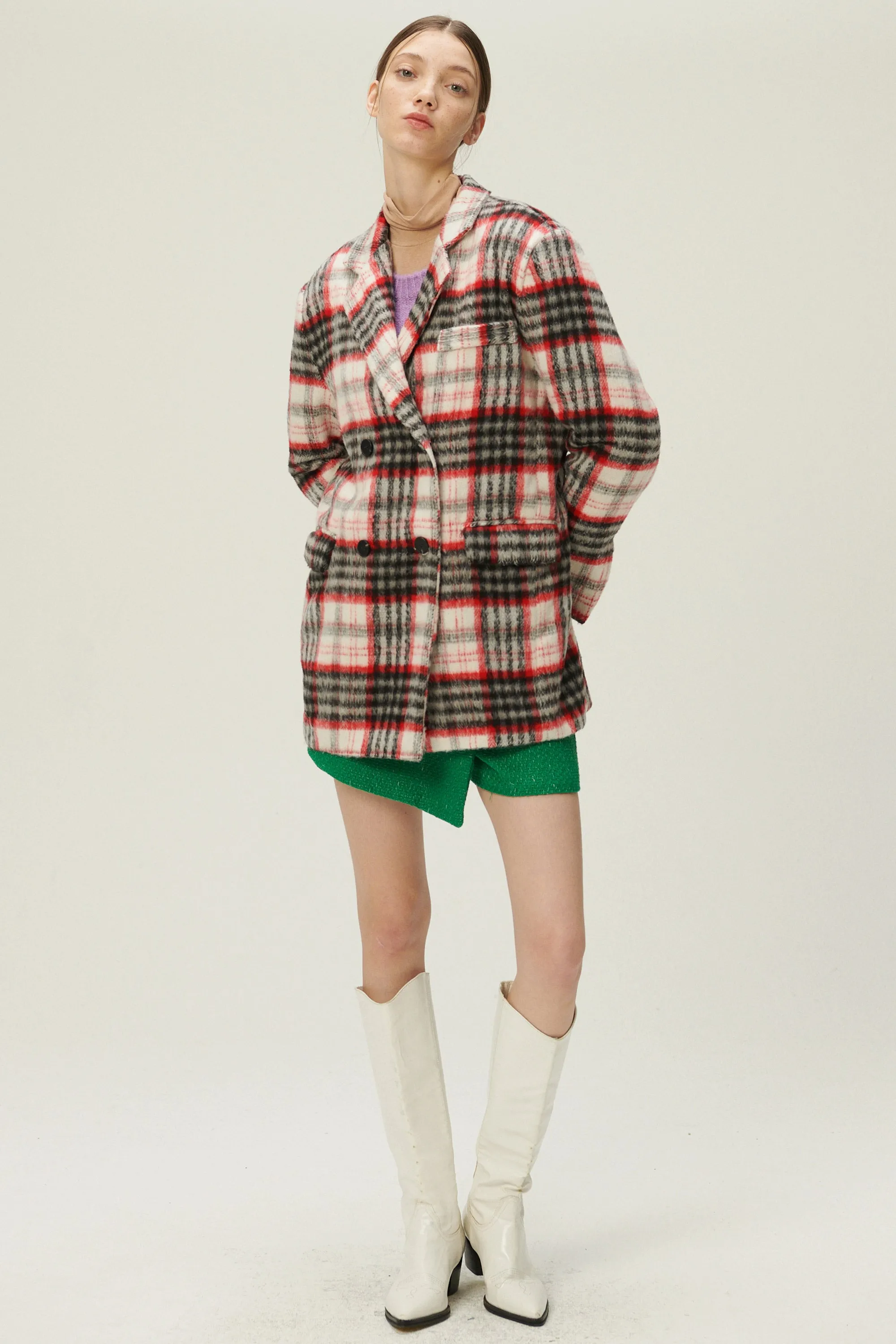 Caroline Plaid Coat w/Belt