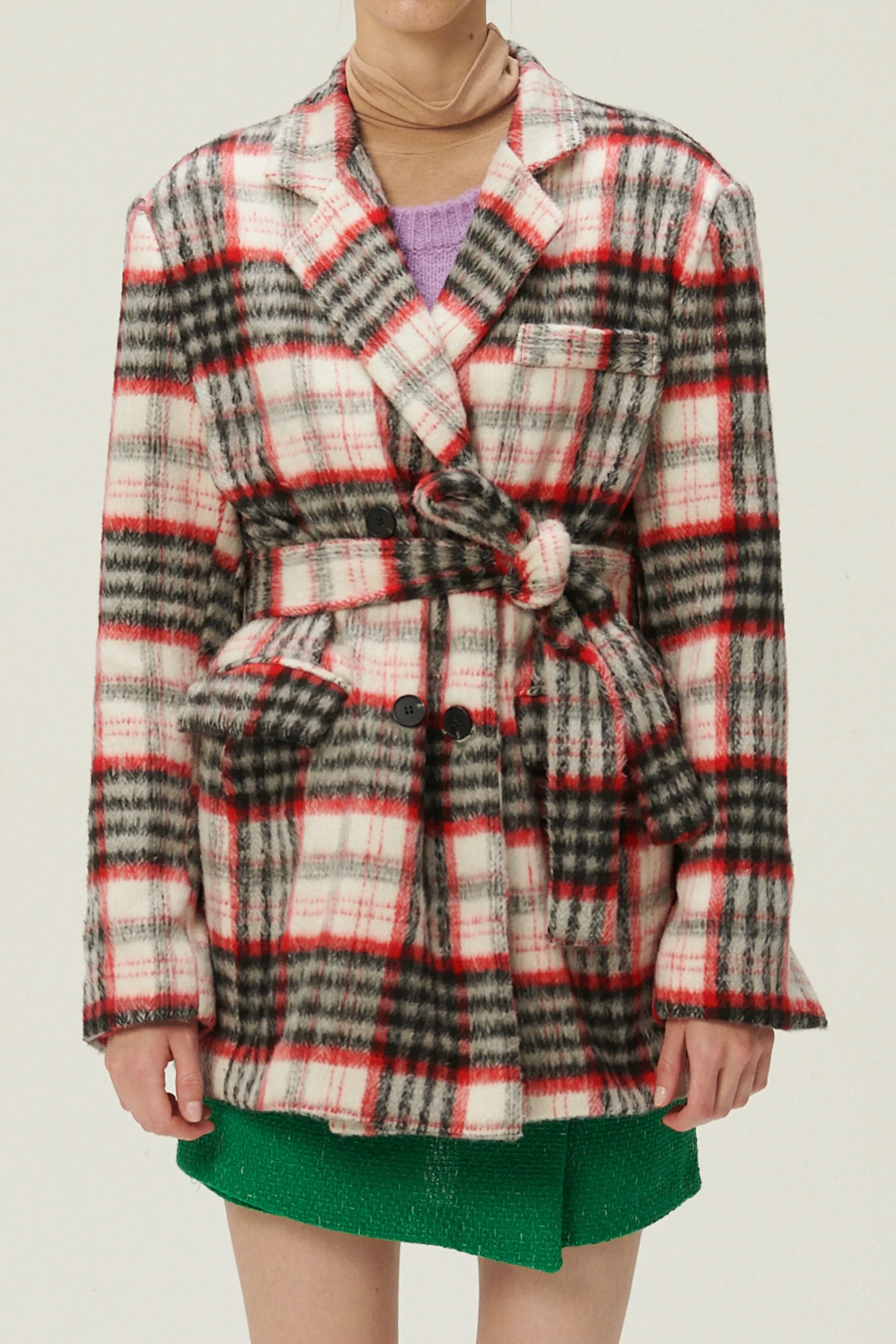 Caroline Plaid Coat w/Belt