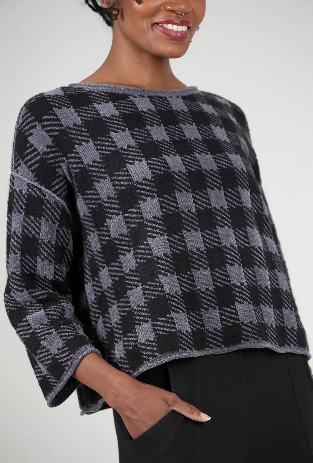 Chenille Check Topper, Charcoal