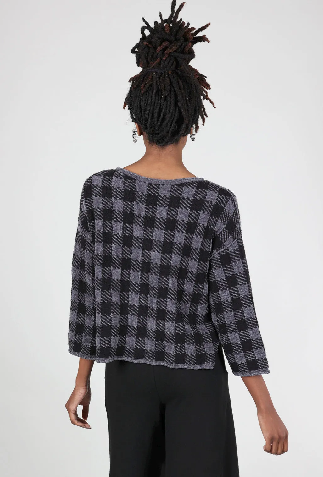 Chenille Check Topper, Charcoal