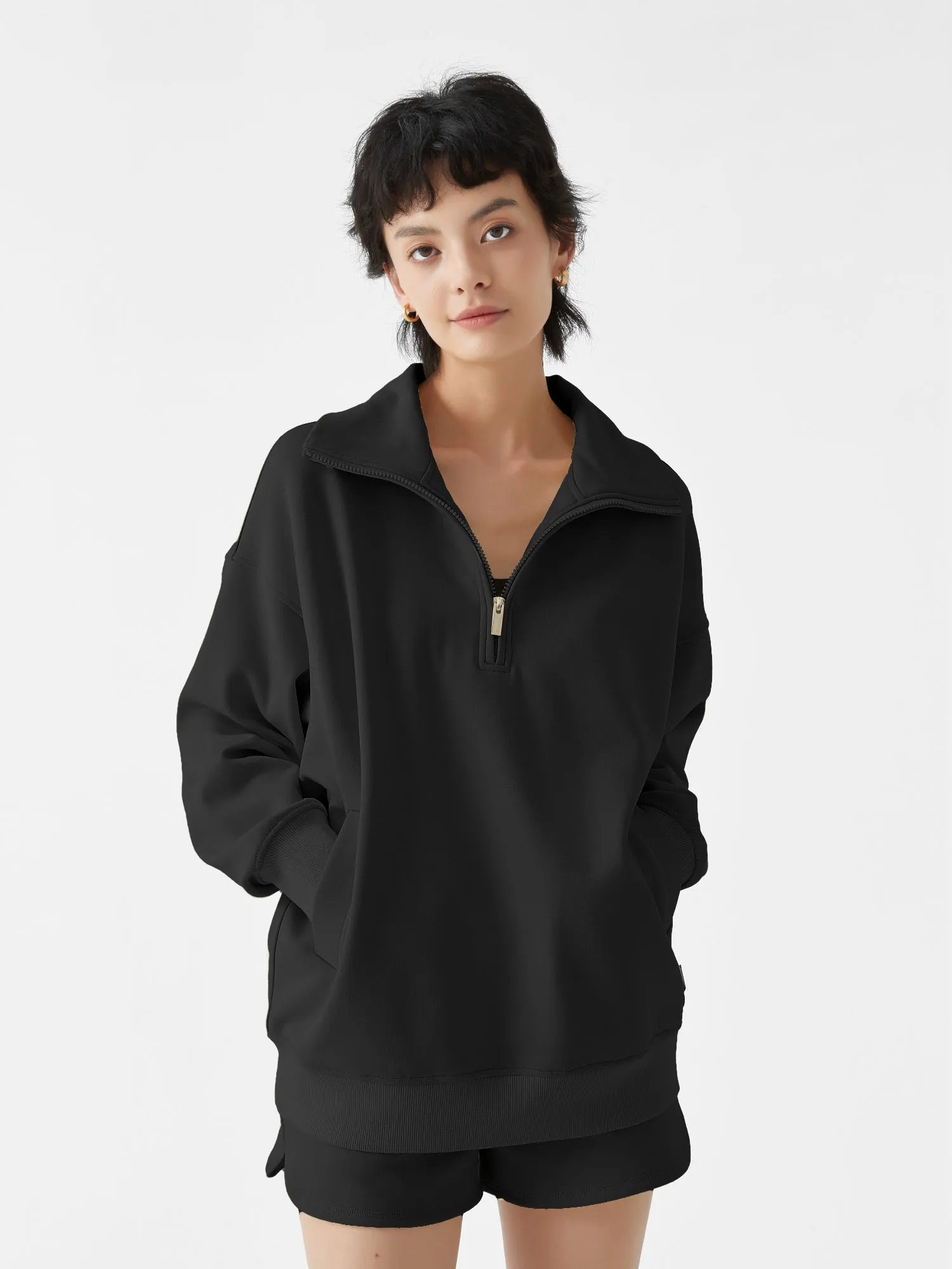 Cubby Half Zip-up Sweatshirt, Oversized