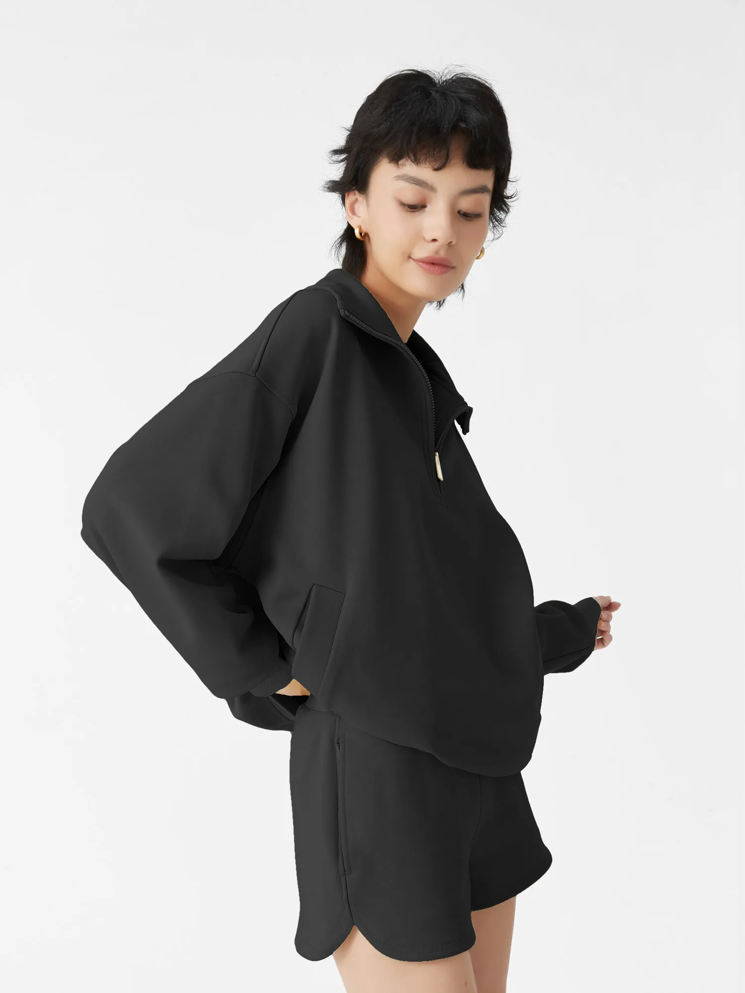 Cubby Half Zip-up Sweatshirt, Oversized