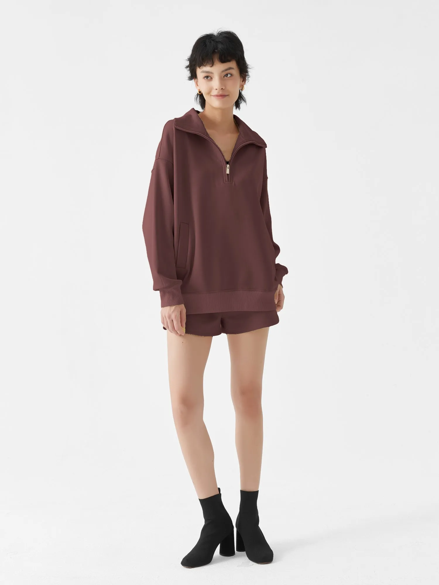 Cubby Half Zip-up Sweatshirt, Oversized