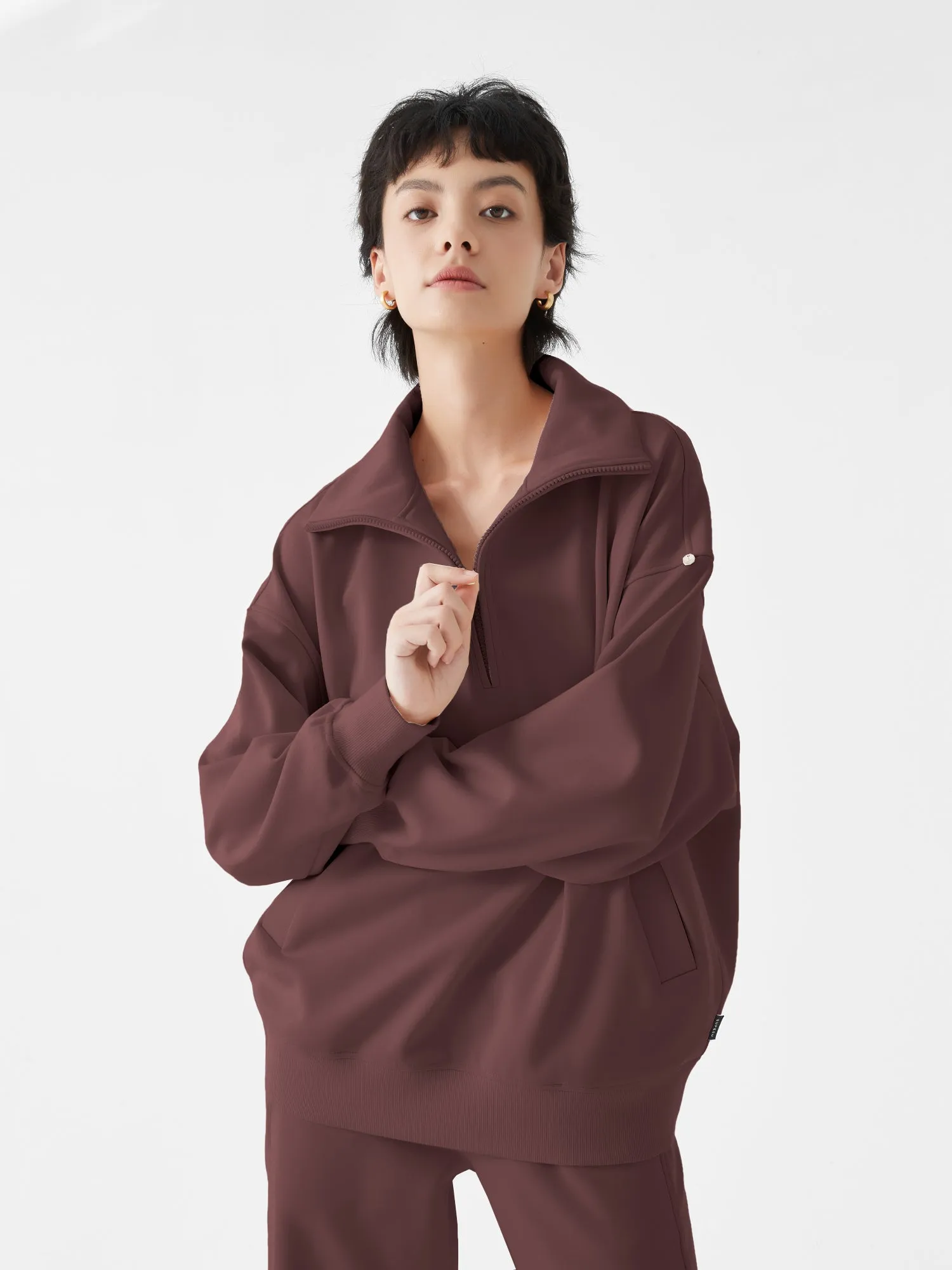 Cubby Half Zip-up Sweatshirt, Oversized