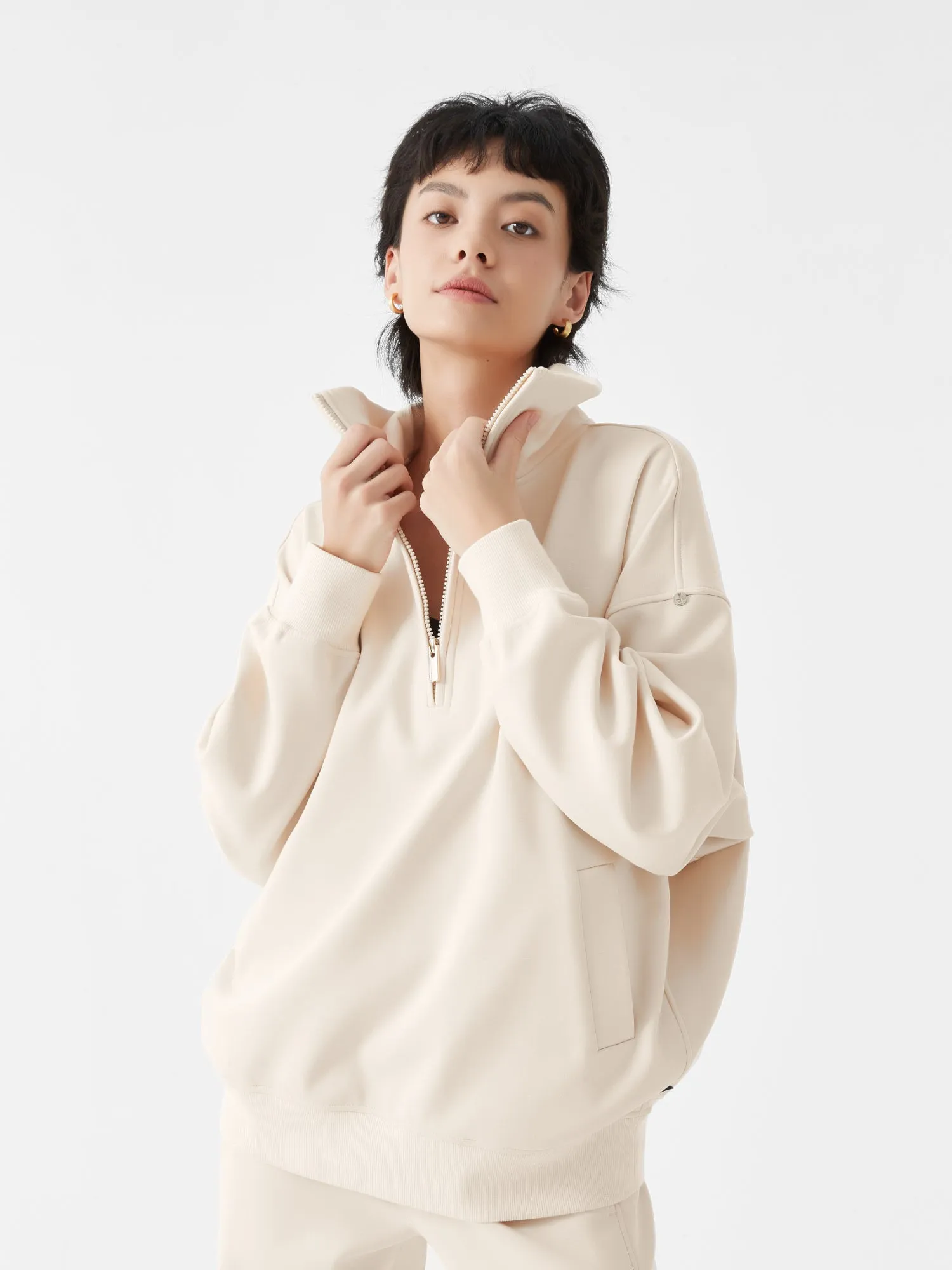 Cubby Half Zip-up Sweatshirt, Oversized