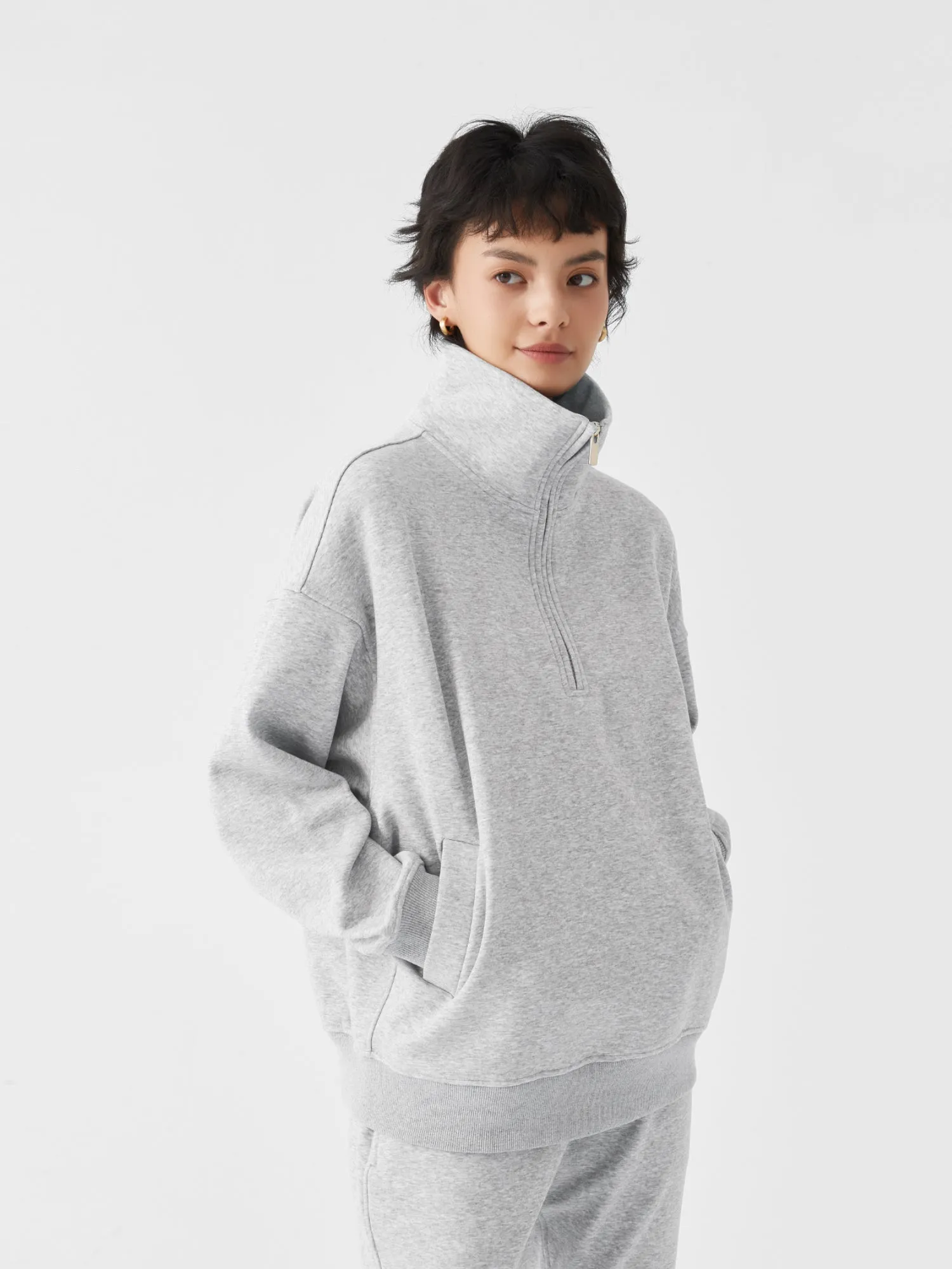 Cubby Half Zip-up Sweatshirt, Oversized