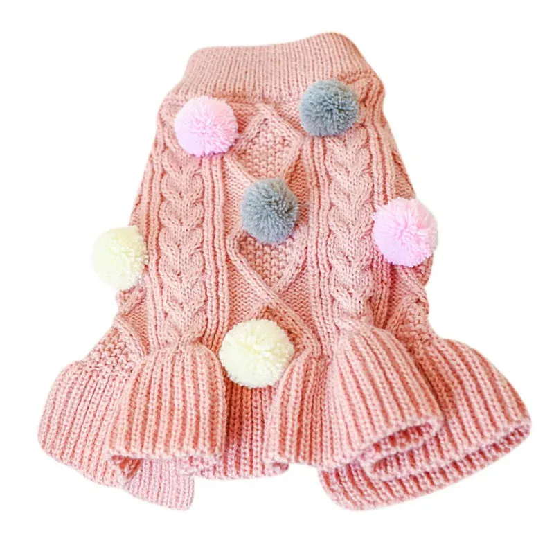 Cute Dog Sweater Dress With Bowtie Checkered Dog Clothes For Small Dogs Warm Ball Sweaters Skirt Dachshund Chihuahua Dresses