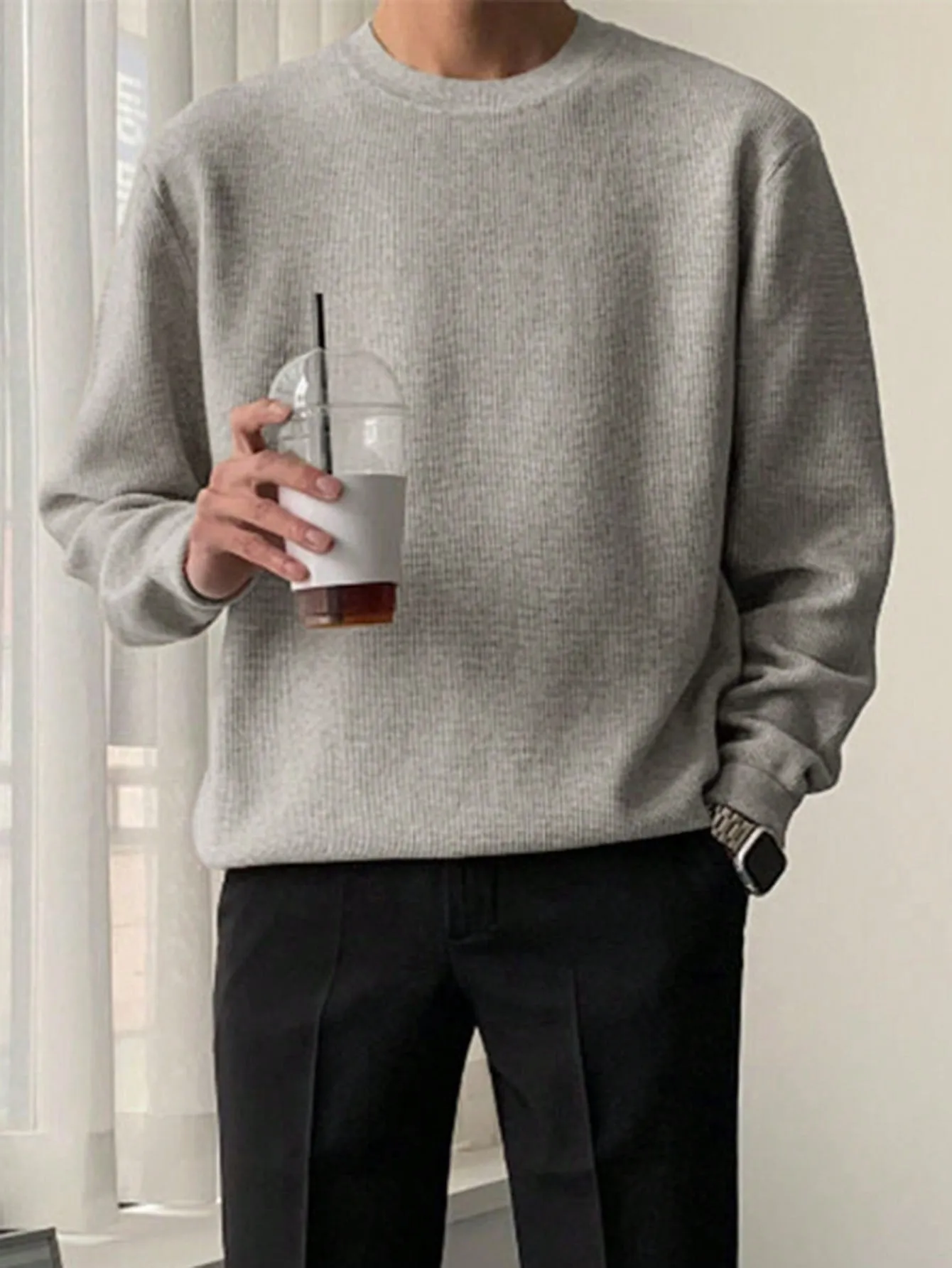 DAZY Men's Solid Color Crewneck Casual Long Sleeve Sweater