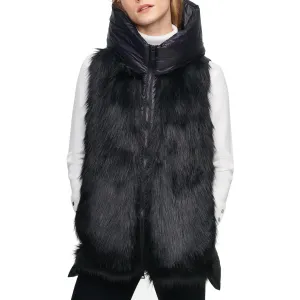 DKNY Womens Faux Fur Hooded Outerwear Vest