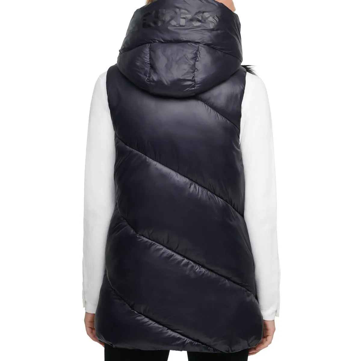 DKNY Womens Faux Fur Hooded Outerwear Vest