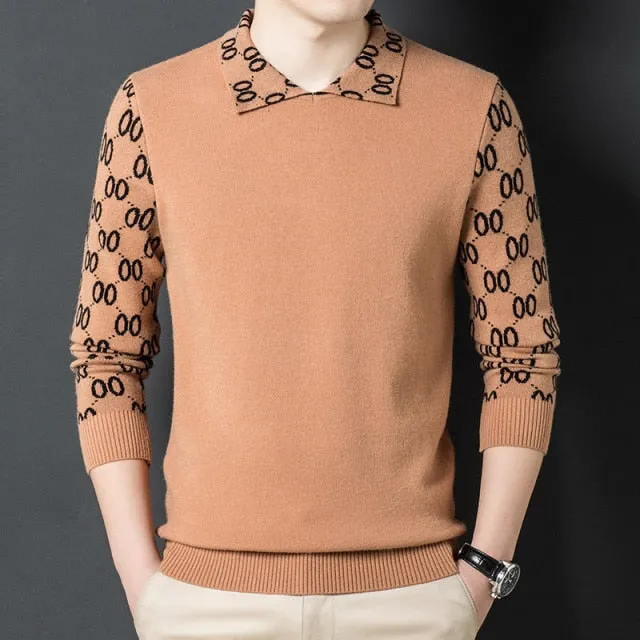 Double Zero Sleeve Patterned Collar Pullover Sweater