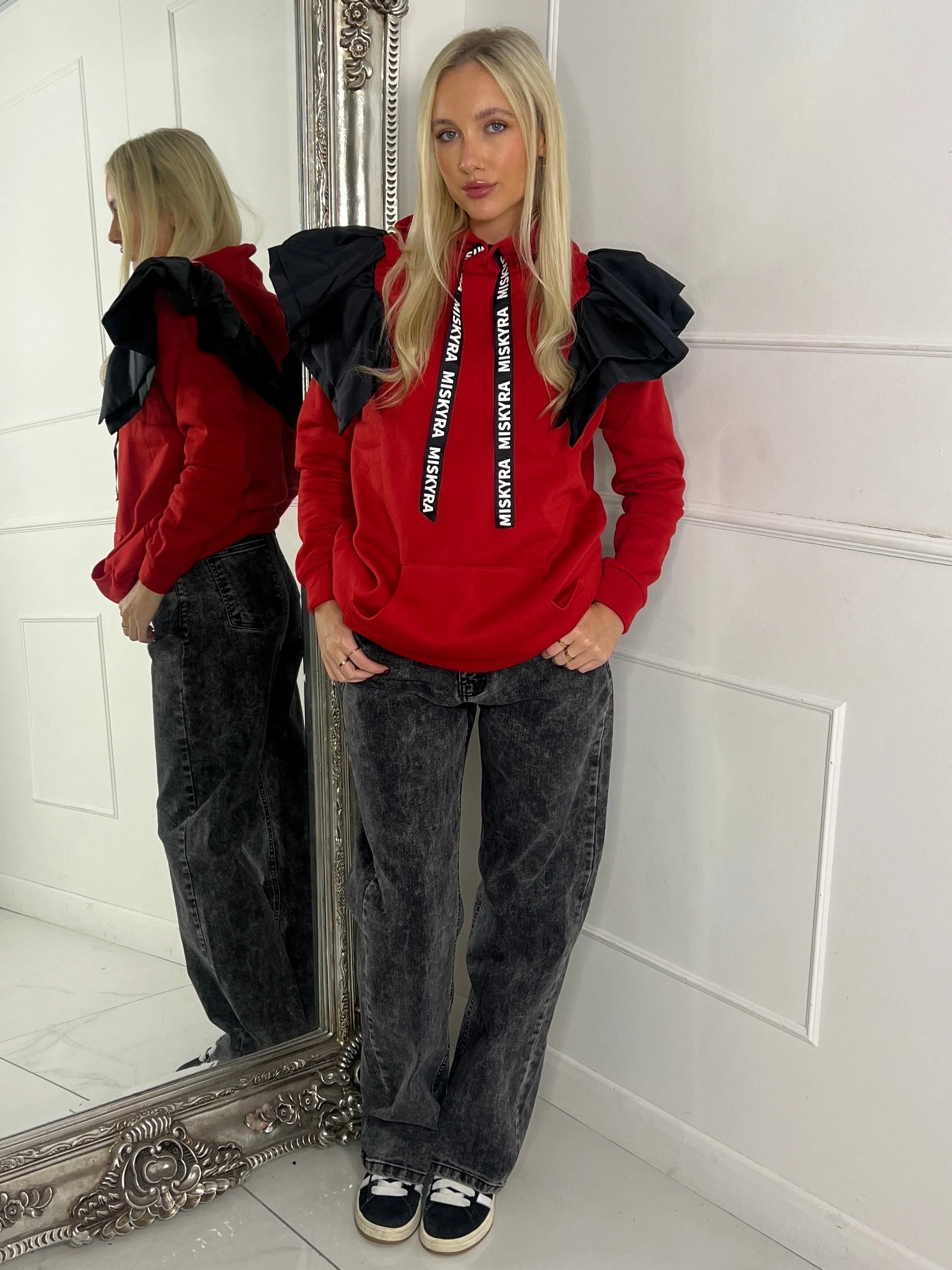 Extreme Frill Oversized Hoodie- Red/Black