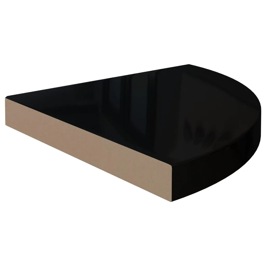 Floating Corner Shelves 2 pcs High Gloss Black 35x35x3.8 cm MDF