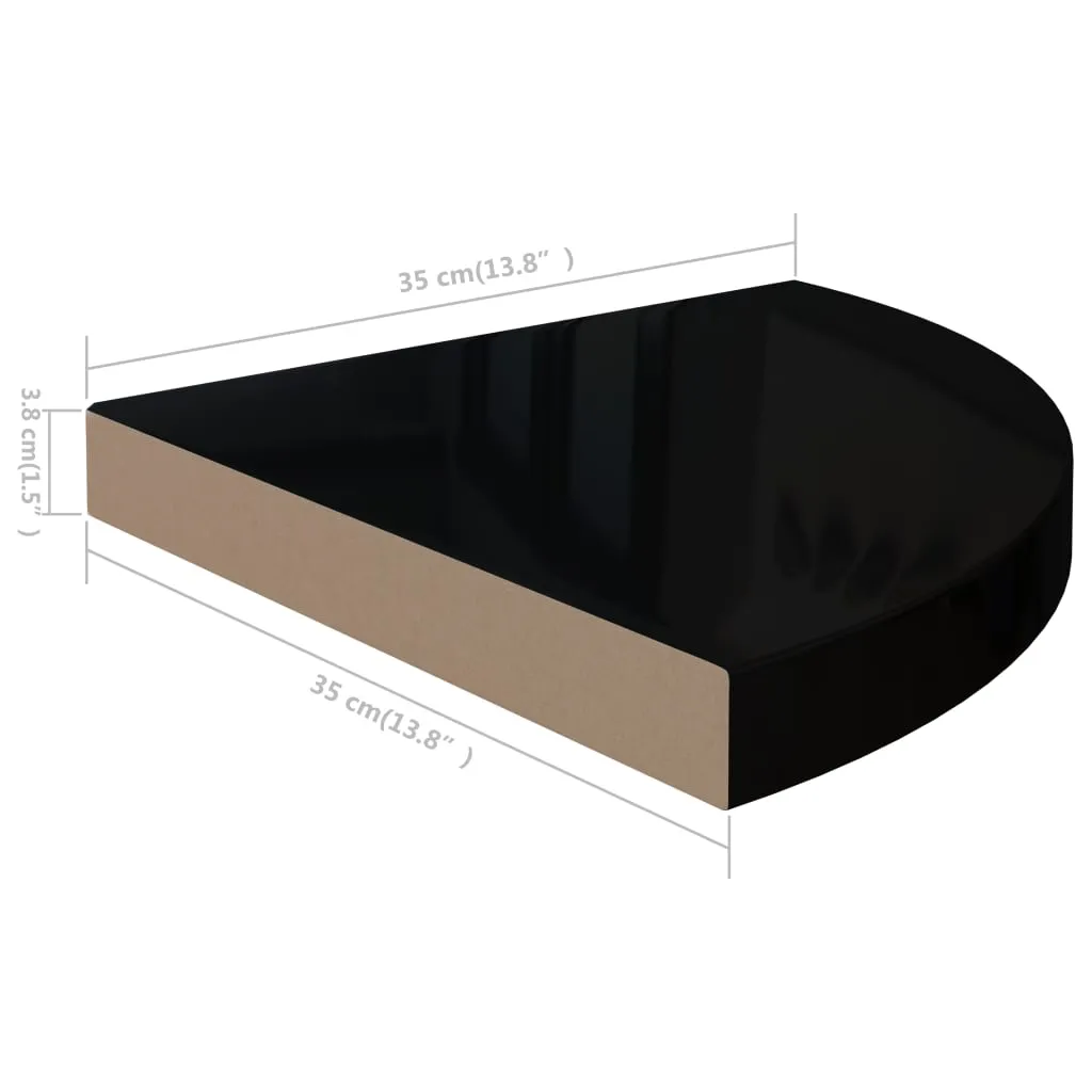 Floating Corner Shelves 2 pcs High Gloss Black 35x35x3.8 cm MDF