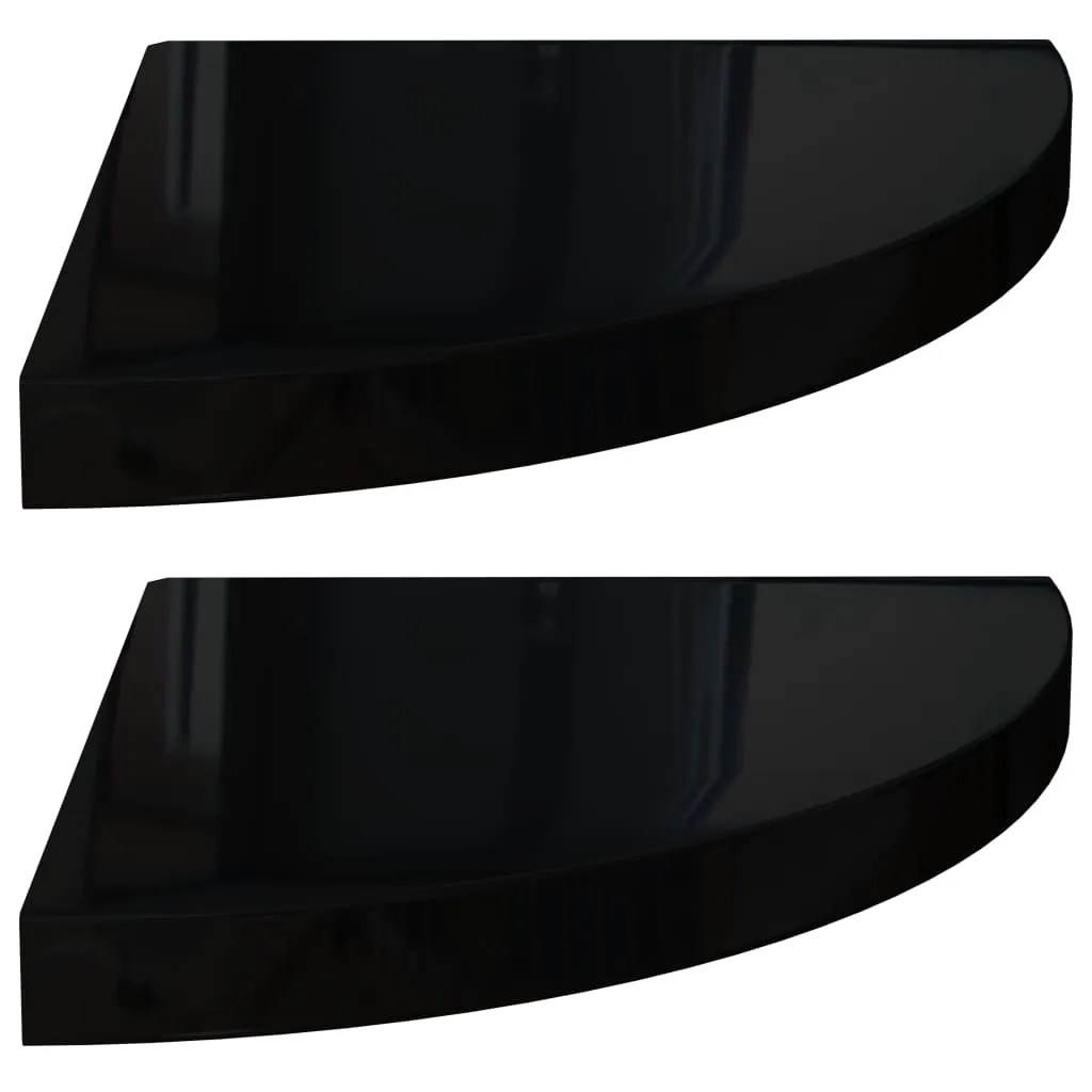 Floating Corner Shelves 2 pcs High Gloss Black 35x35x3.8 cm MDF