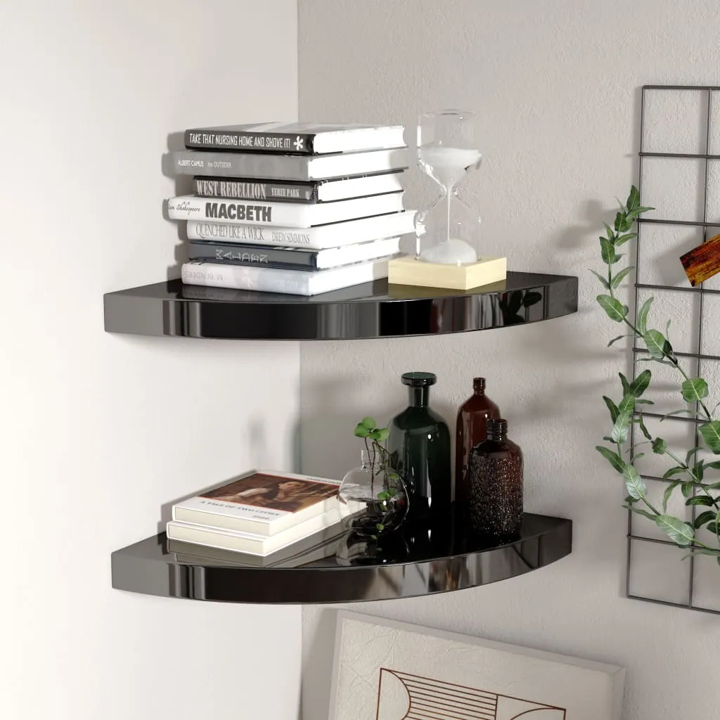 Floating Corner Shelves 2 pcs High Gloss Black 35x35x3.8 cm MDF