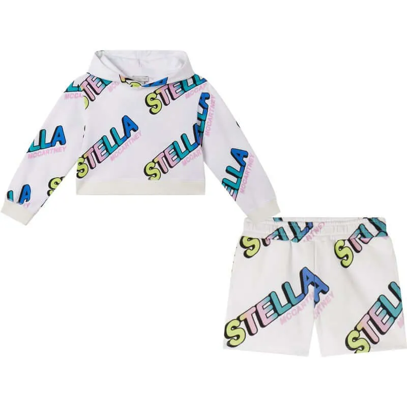 Girls White All Over Logo Short Set