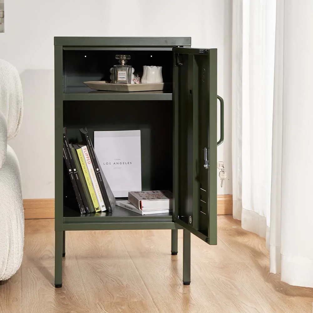 Green Metal Bedside Table with Hook & Shelf - ArtissIn