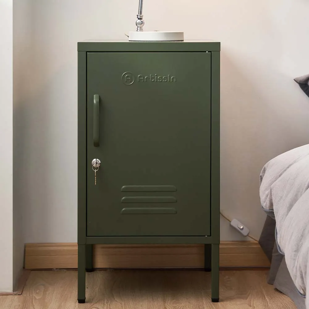 Green Metal Bedside Table with Hook & Shelf - ArtissIn