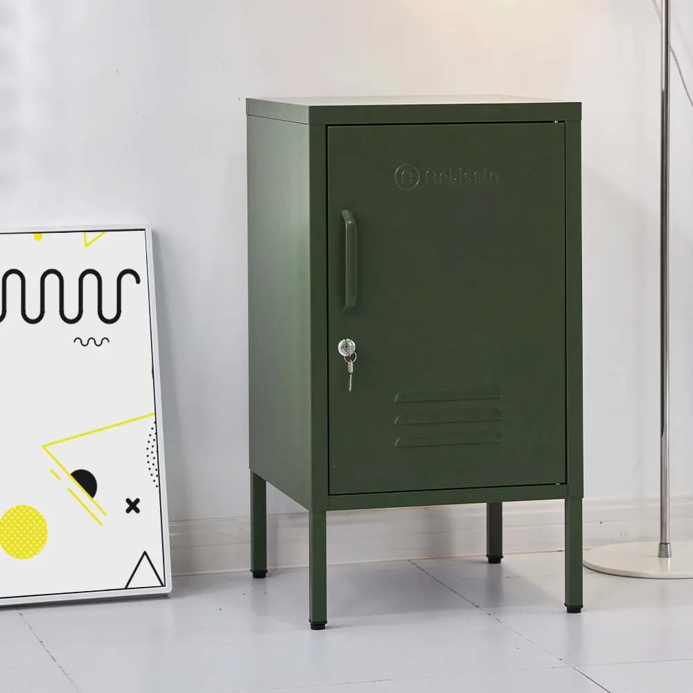 Green Metal Bedside Table with Hook & Shelf - ArtissIn