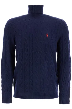 high-neck wool and cashmere cable-knit pullover sweater 710876836005 HUNTER NAVY