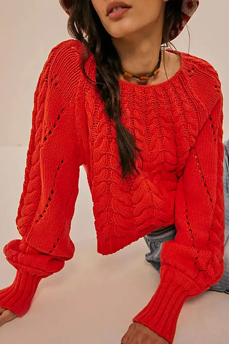 HWT1223 Bold Cable Knit Crop Sweater