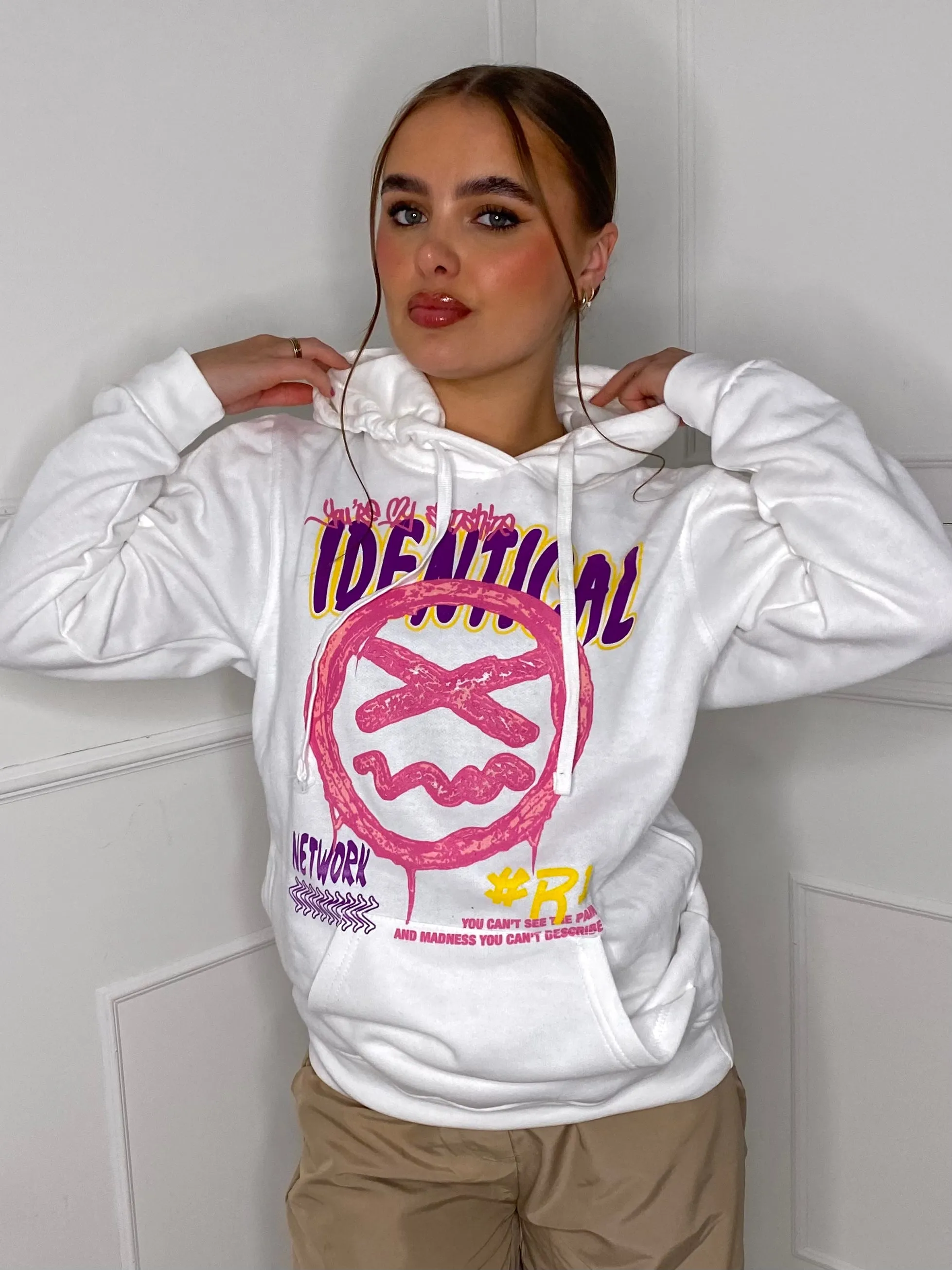 Identical Print Hoodie - White