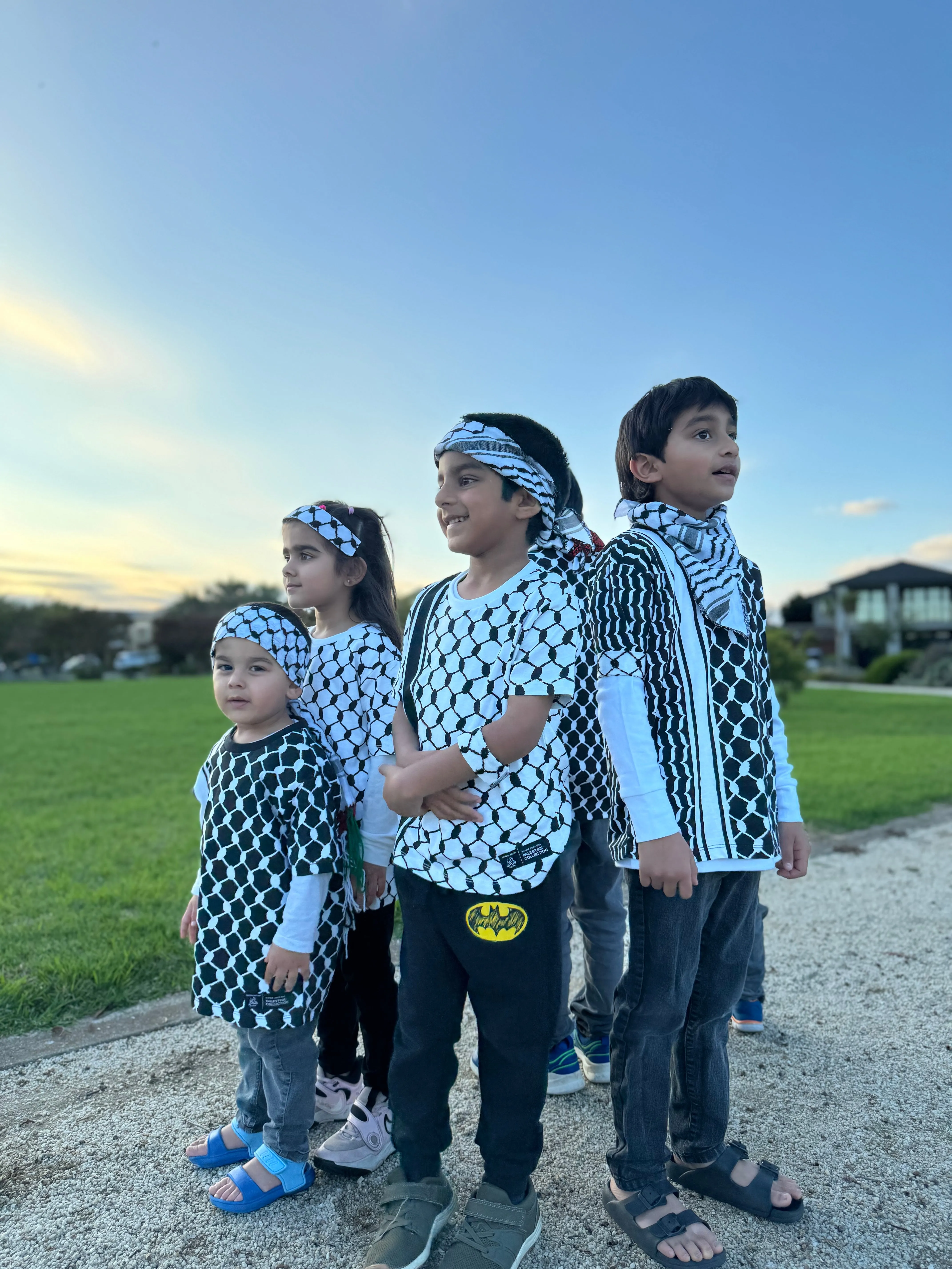 Keffiyeh Pattern Black & White T-Shirt for Kids' Fashion