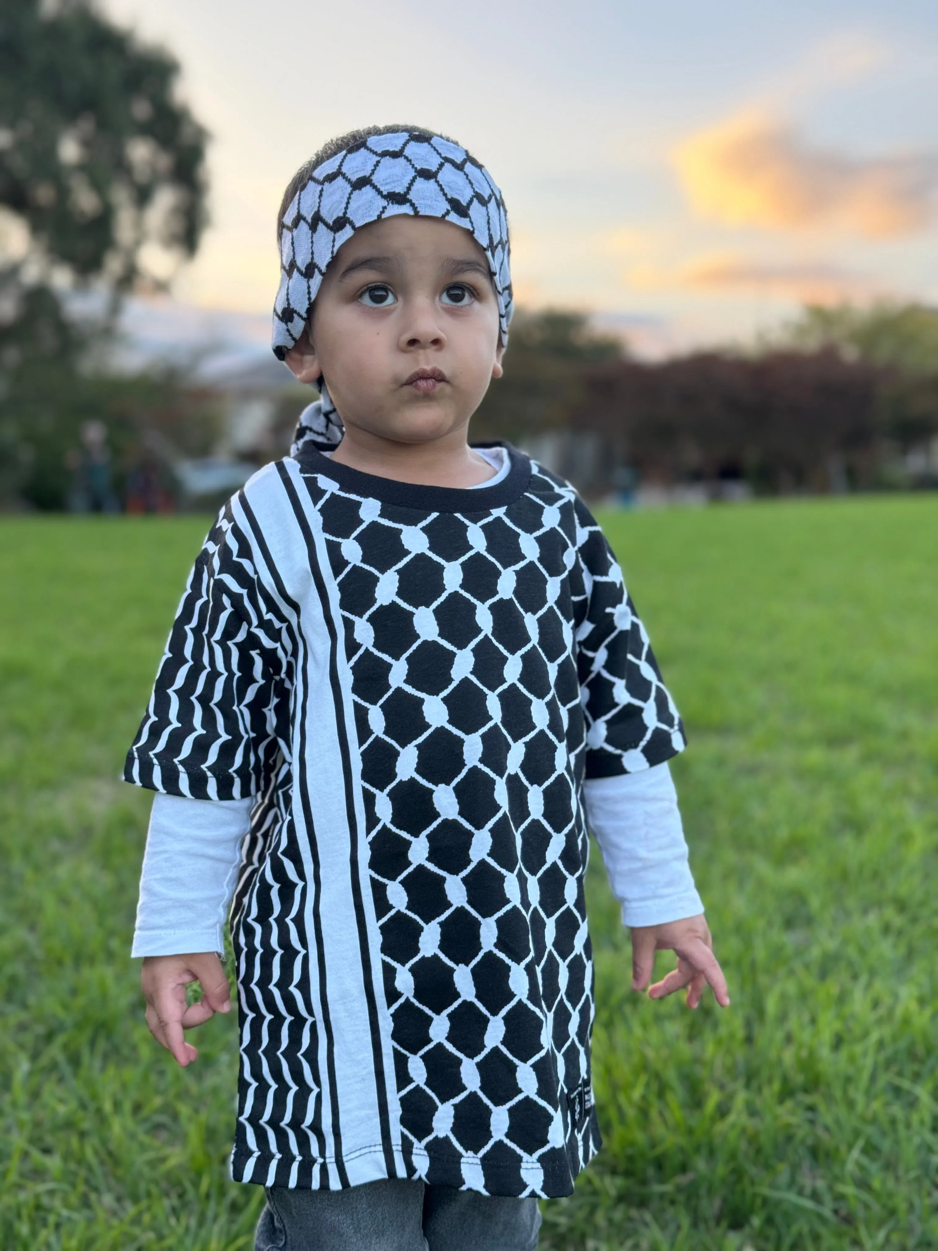 Keffiyeh Pattern Black & White T-Shirt for Kids' Fashion