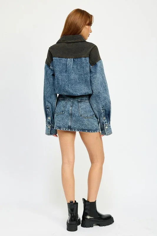 London Trends Denim Button-Up Casual Mini Dress