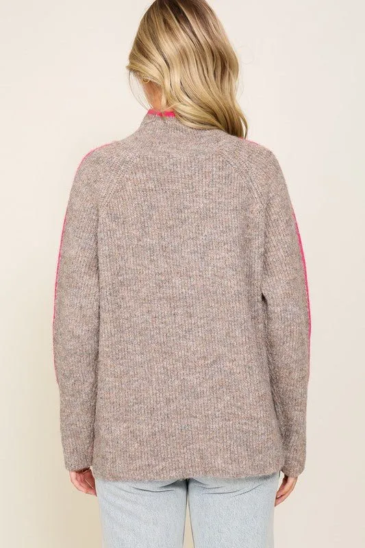 Marled Raglan Sleeve Funnel Neck Sweater