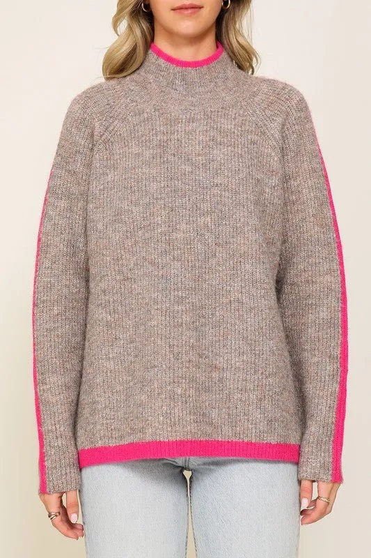 Marled Raglan Sleeve Funnel Neck Sweater