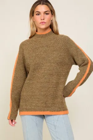 Marled Raglan Sleeve Funnel Neck Sweater