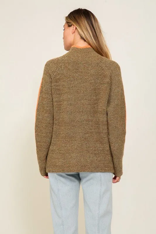 Marled Raglan Sleeve Funnel Neck Sweater