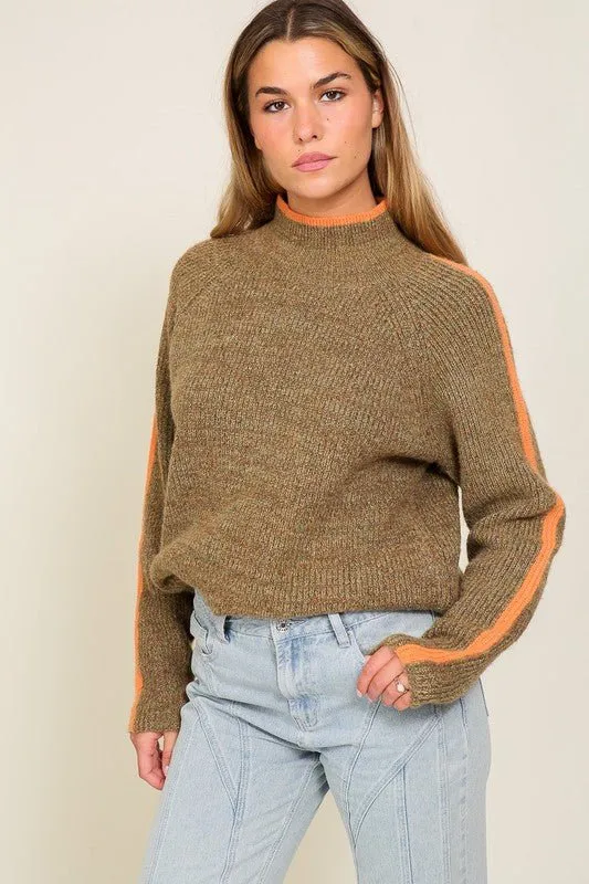 Marled Raglan Sleeve Funnel Neck Sweater