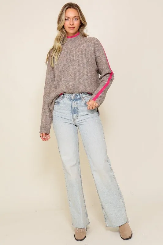 Marled Raglan Sleeve Funnel Neck Sweater