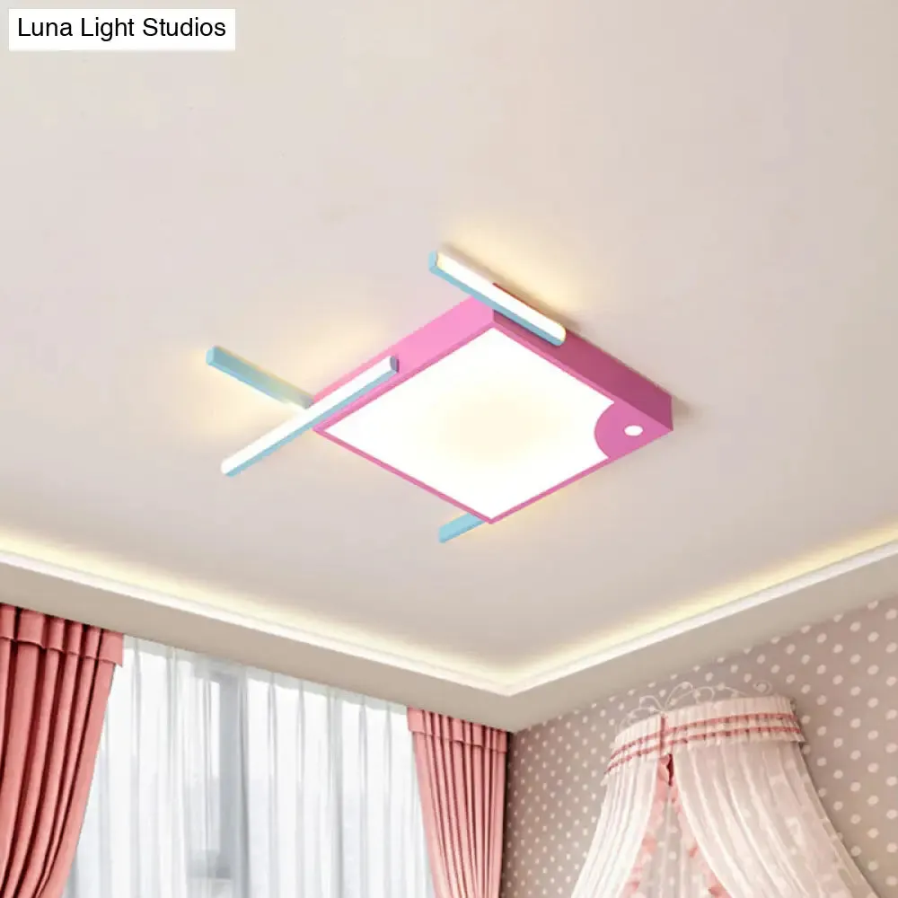 Metallic Fish Shaped LED Flush Mount Ceiling Light in White/Warm Light - Pink Cartoon Design