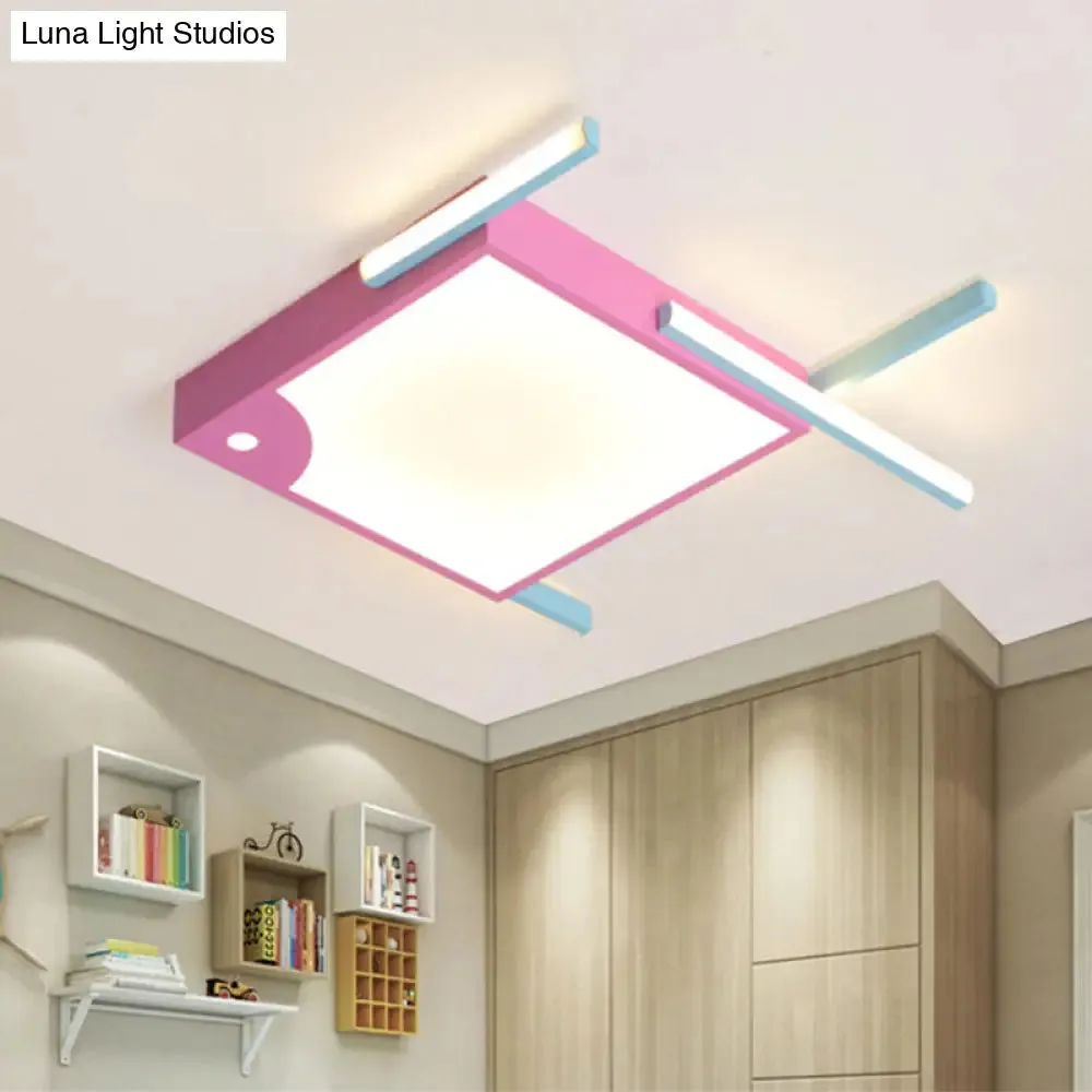 Metallic Fish Shaped LED Flush Mount Ceiling Light in White/Warm Light - Pink Cartoon Design