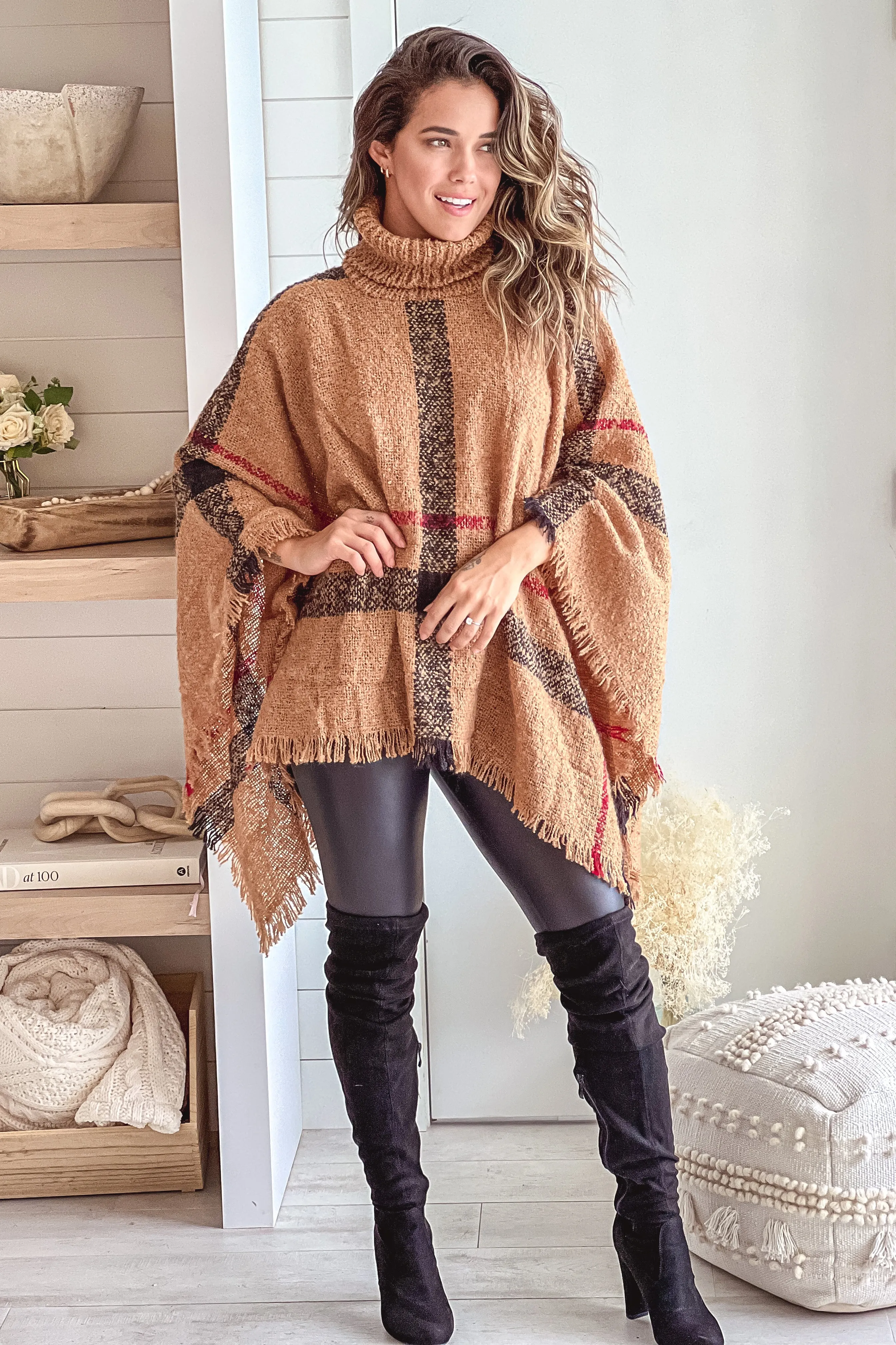 Mocha Plaid Poncho