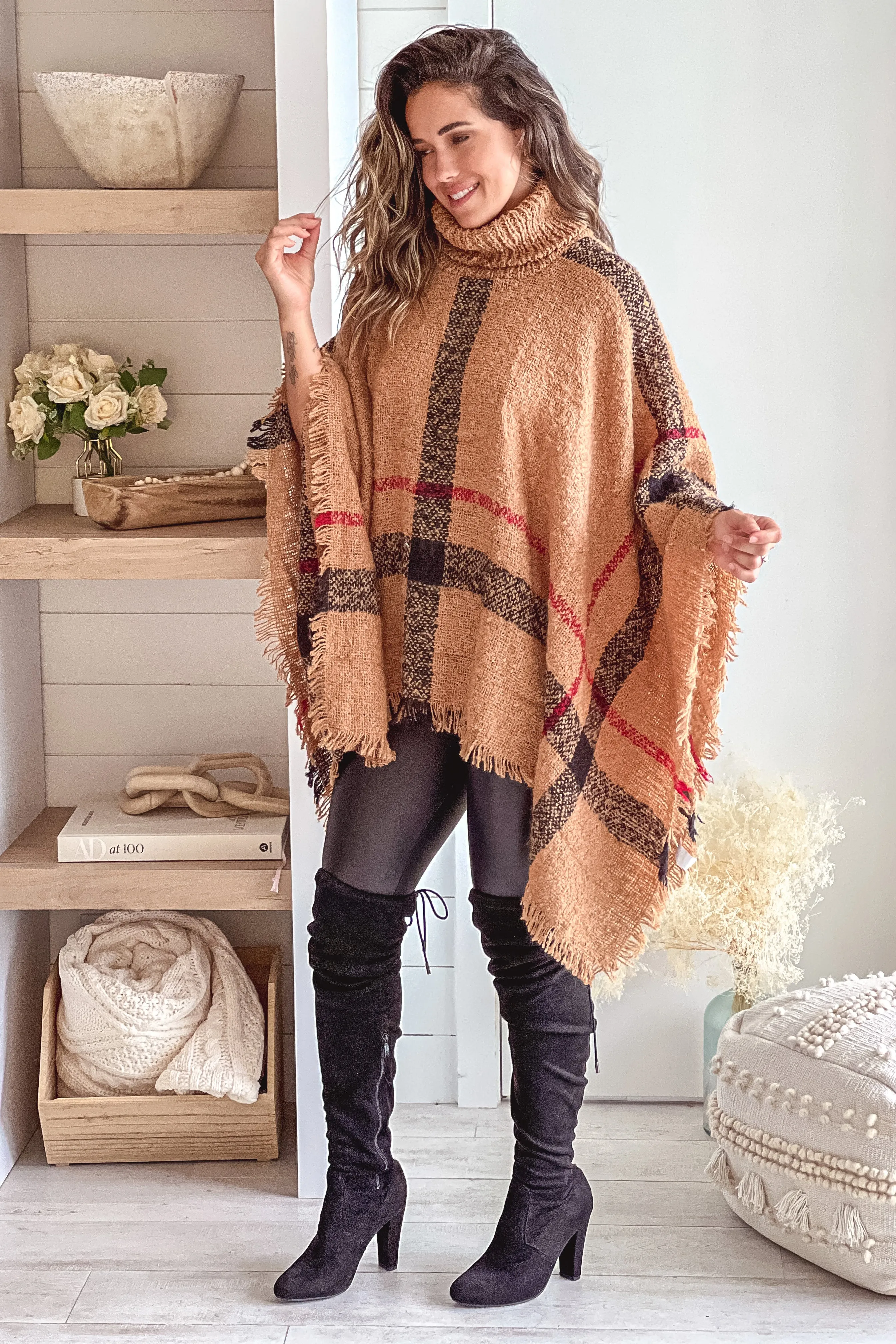 Mocha Plaid Poncho