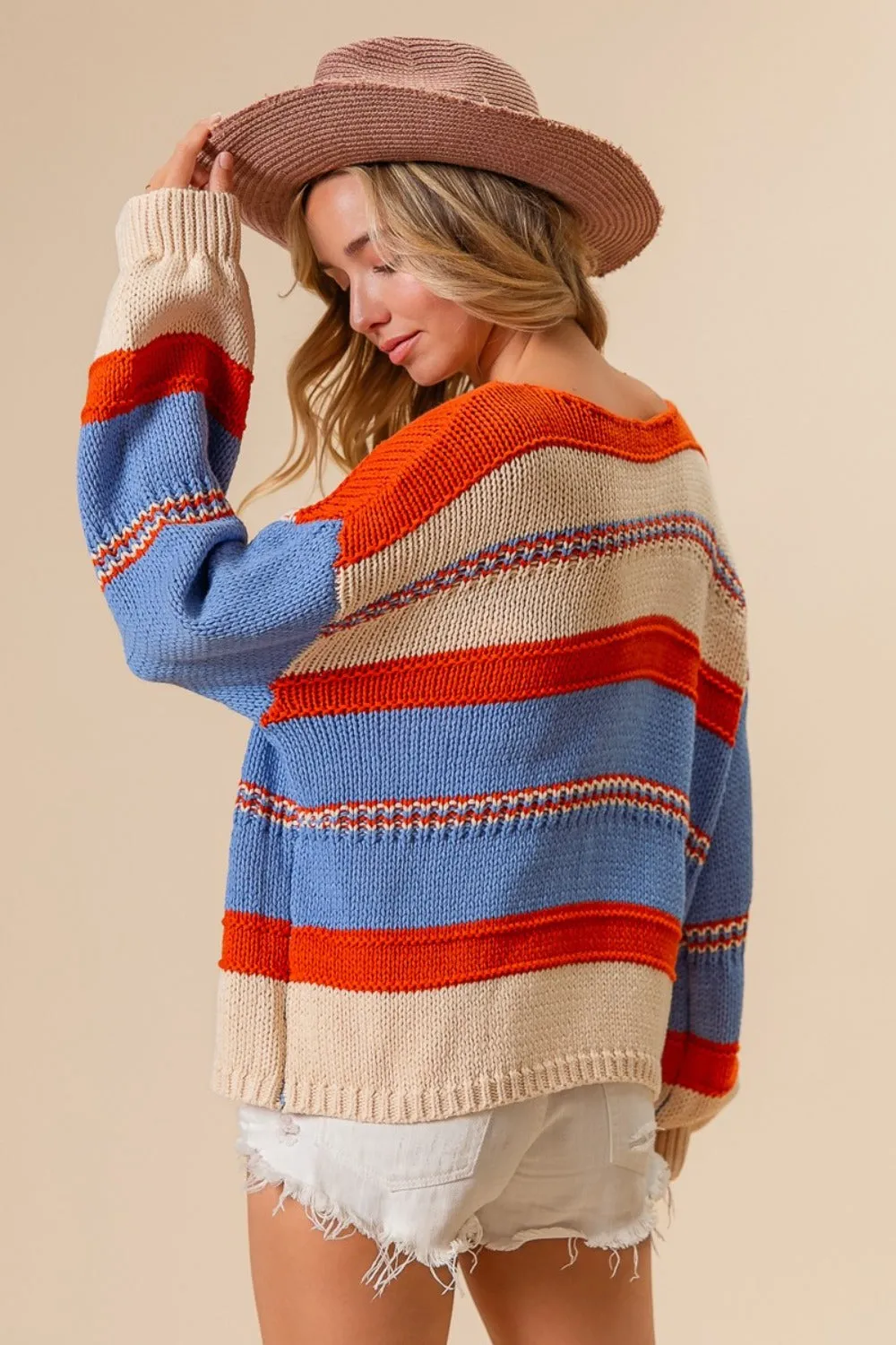 Multi Color Stripe Scoop Neck Sweater