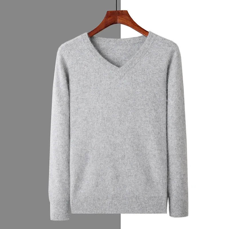 New Autumn Winter New Men's 100% Mink Cashmere Sweater V-Neck Knit Pullover